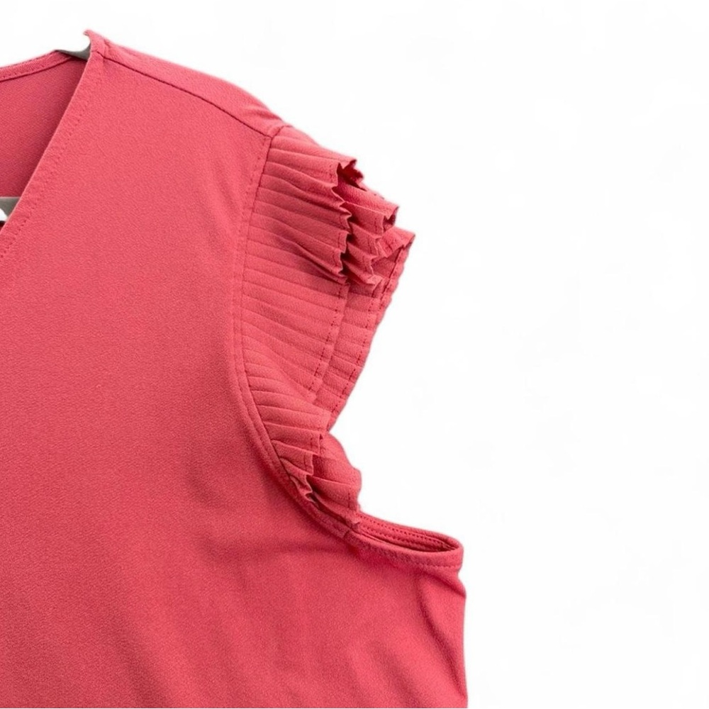 Adrianna Papell Coral Pink Sleeveless Blouse Pleated Shoulders Women’s Size XL - Picture 4 of 6